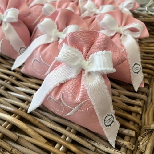 Sacchetto rosa peonia personalizzato cm 13x15 collezione Palette